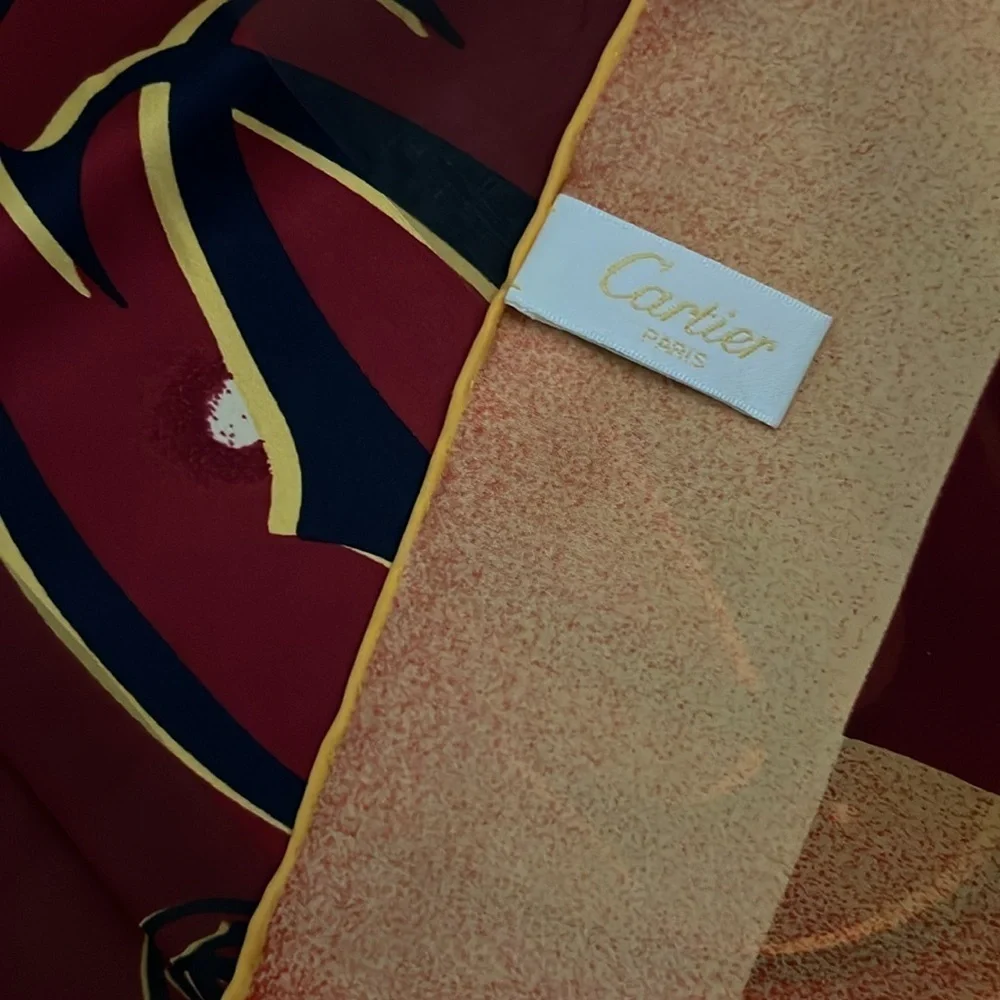 Cartier Paris Silk Scarf - Burgundy & Orange Double C Logo Print NIB